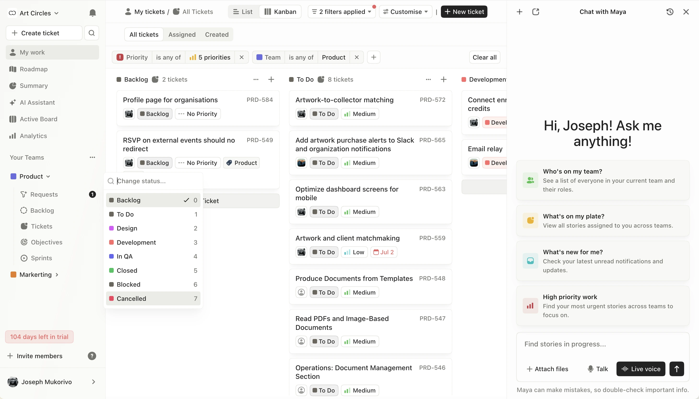 FortyOne project board showing planned work, active tasks, and MyAI project guidance