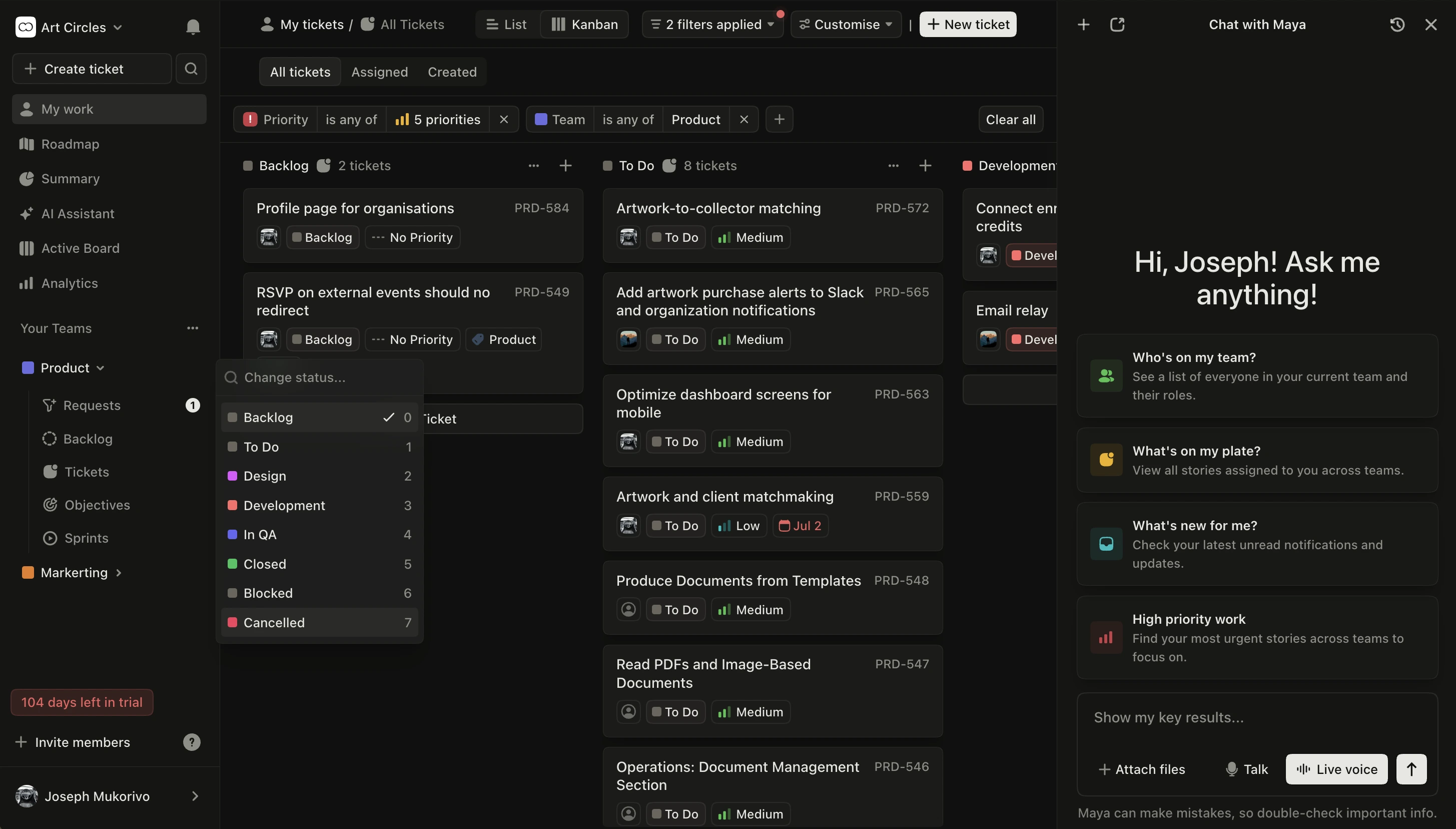 FortyOne project board showing planned work, active tasks, and MyAI project guidance