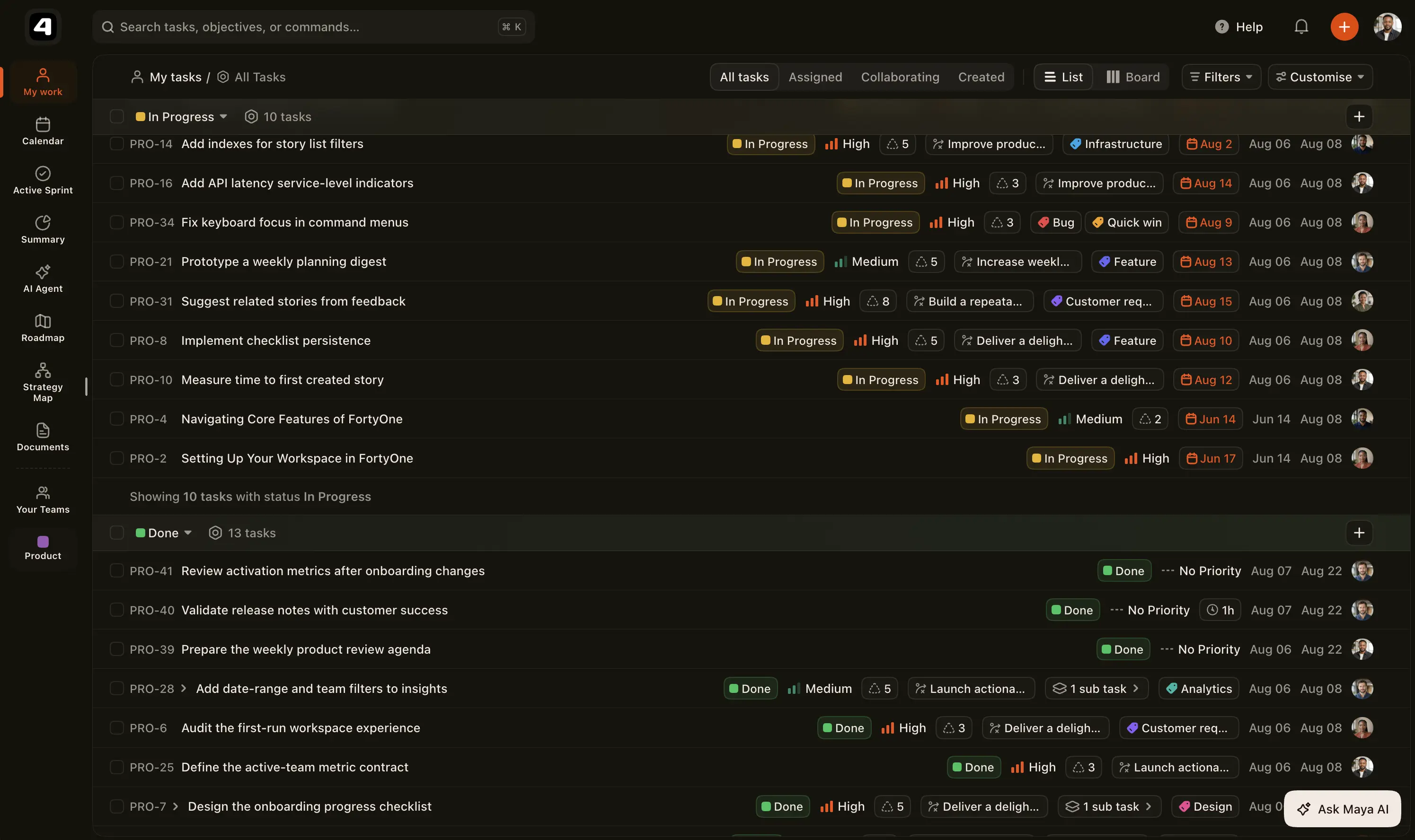 FortyOne my work list interface